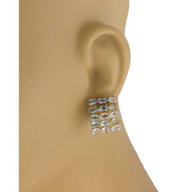 Contemporary Aquamarine 18k Gold Earrings Ring Set Yellow 5 Row Oval Set Design, 3 Pieces For Sale - Image 3 of 10