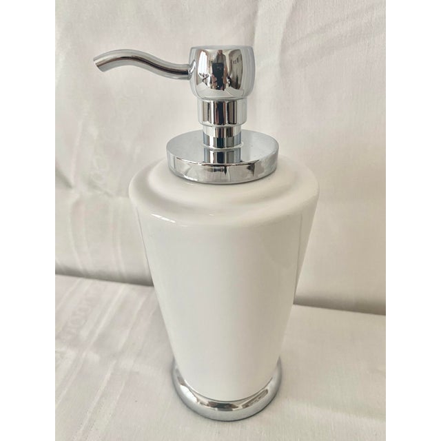 White Vintage Restoration Hardware Lido Collection Ceramic Soap Dispenser - White & Chrome Excellent Condition. For Sale - Image 8 of 8