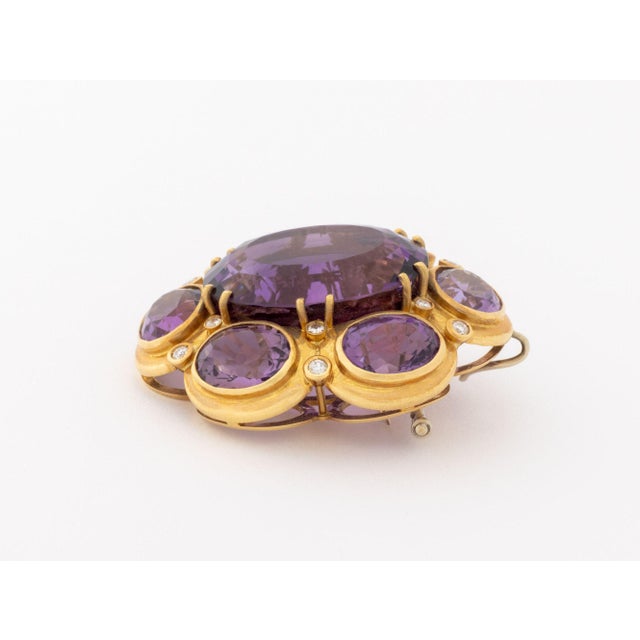 Late 20th Century Modernist 18k Yellow Gold, Amethyst, and Diamond Brooch or Pendant For Sale - Image 5 of 7