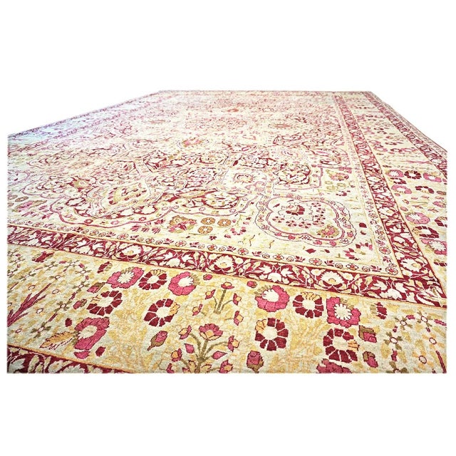 Persian Antique Persian Kerman Lavar Wool 11X16 Burgundy, Pink & Ivory Handmade Area Rug #1141138 For Sale - Image 3 of 10