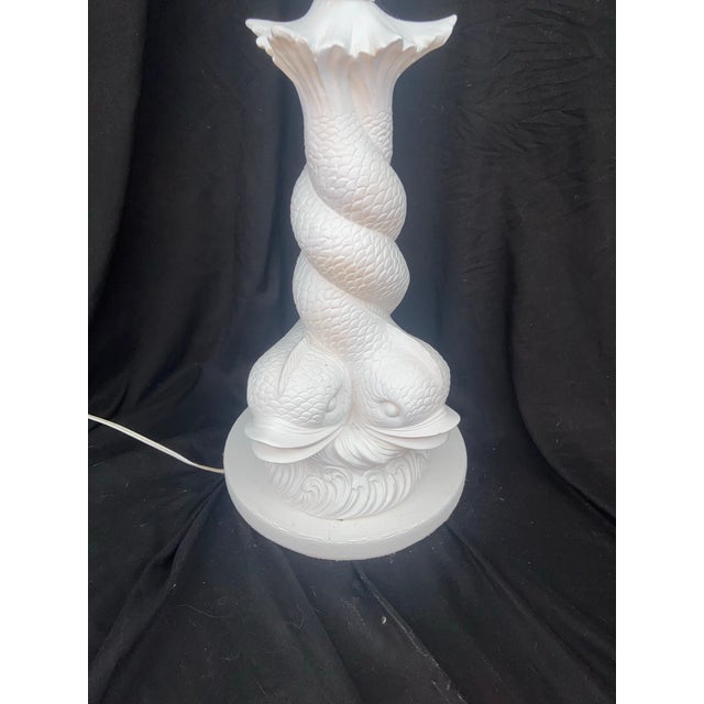 Chinoiserie Vintage Double Koi White Plaster Floor Lamp With Glass Tray Table For Sale - Image 3 of 9