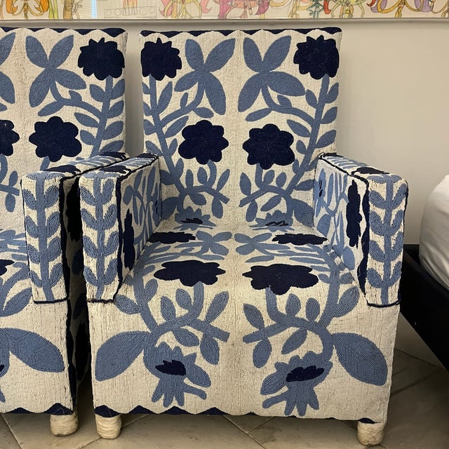 Blue Hand Beaded Chairs - Set of 2 For Sale - Image 8 of 10