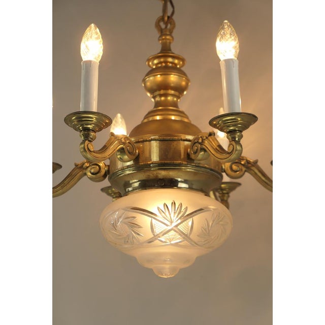 Brass Chandelier with 6 Candles, Budapest, 1930s For Sale - Image 4 of 13