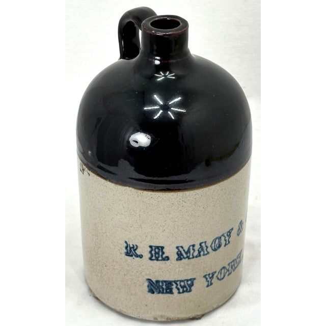 Ceramic Antique American Blue Decorated Stoneware 1 Gallon Advertising Spirits Jug From Macys New York City For Sale - Image 7 of 13