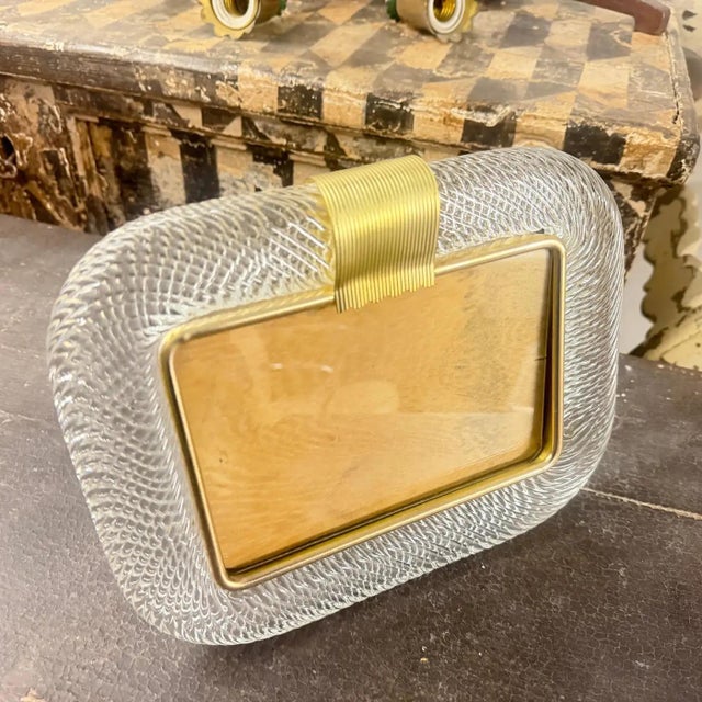 1990s Barovier Style Art Deco Murano Glass and Brass Horizontal Picture Frame For Sale - Image 6 of 14
