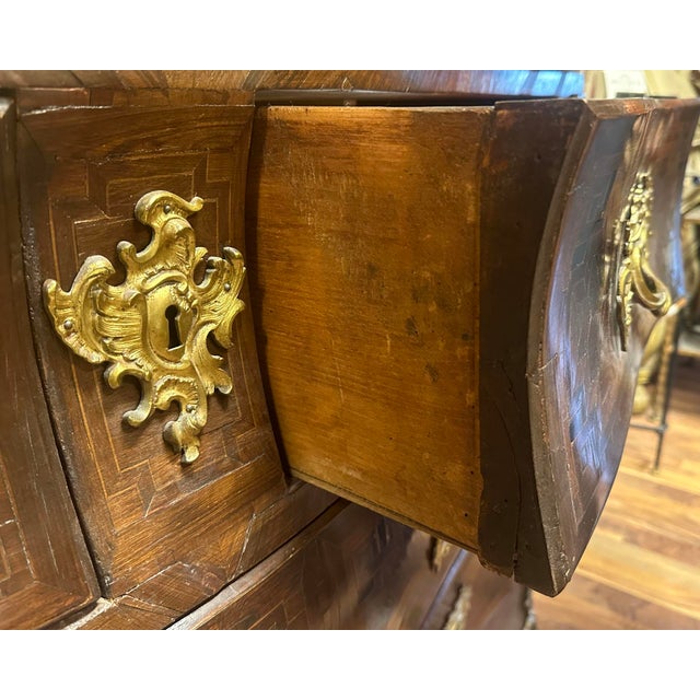 18th Century 18th Century French Louis XV Marble Top Commode en Tombeau Chest of Drawers For Sale - Image 5 of 8