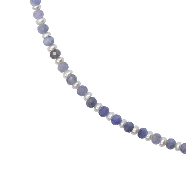 Tanzanite Pearl Alternating Necklace For Sale - Image 4 of 10