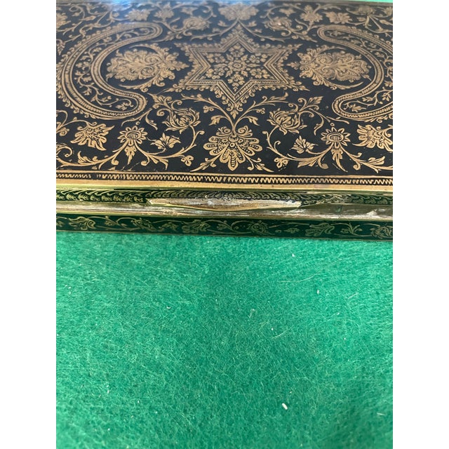 Mid 20th Century Vintage Brass and Enamel Etched Box For Sale - Image 5 of 8