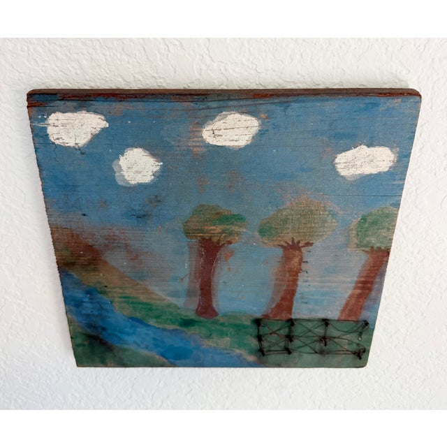 Folk Art Landscape, Mixed Media on Board, Early 20th C For Sale In Sacramento - Image 6 of 7