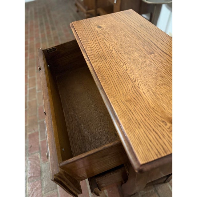 Brass Vintage Weiman Oak Three-Drawer Accent Chest With Original Brass-Tone Hardware For Sale - Image 8 of 9