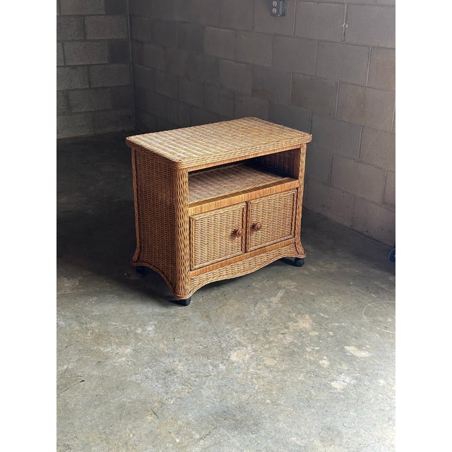 1980s Coastal Style Wicker Cabinet on Casters For Sale In Philadelphia - Image 6 of 9