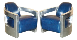 Set of Napoleonic Blue Leather Pand olished Aluminium Aviator Rocket Armchairs