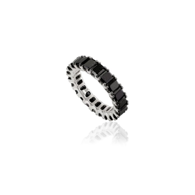 Metal Princess Cut Black Diamond 18k Gold Eternity Band Size 6 For Sale - Image 7 of 12