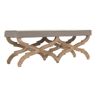 Crescenzo Double Bench - Gray Linen / Weathered Oak Frame For Sale