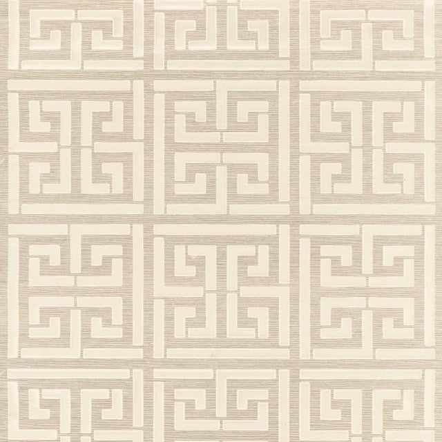 Sample - Schumacher Greek Key Sisal Wallpaper in Silver For Sale