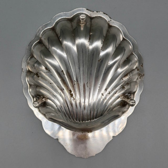 Silver Vintage Silverplate Footed Shell Dish — Scalloped Clam Shell Serving Dish For Sale - Image 8 of 9
