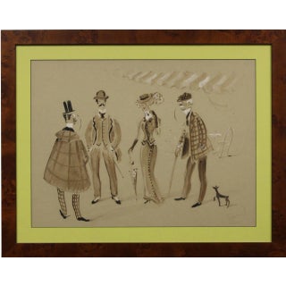 "Gay Parisians" Watercolor With Gouache For Sale