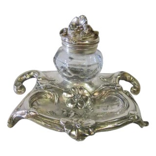 Early 20th Century Art Nouveau Silver-plated Inkwell For Sale