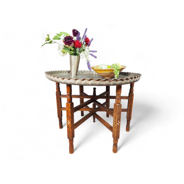 Oriental Islamic Engraved Copper Table Tray, 1930s For Sale - Image 3 of 18