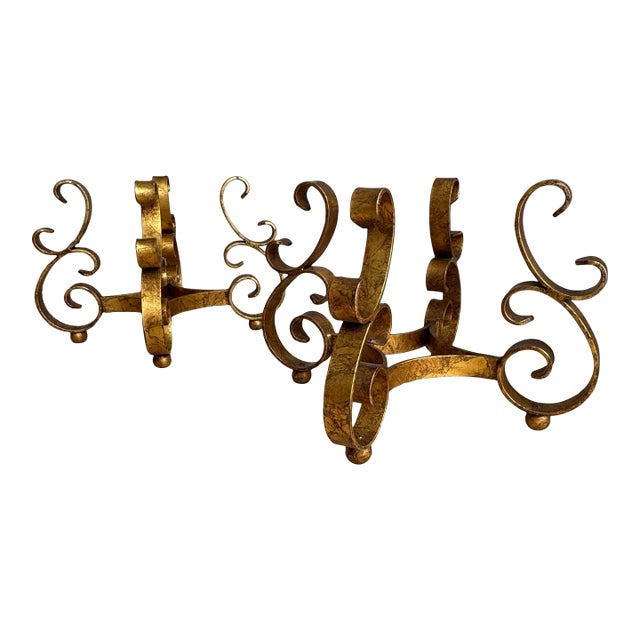 Pair of Sculptural Wrought Iron Side Table or Ottoman Bases With Gilt Finish Circa 1960s For Sale
