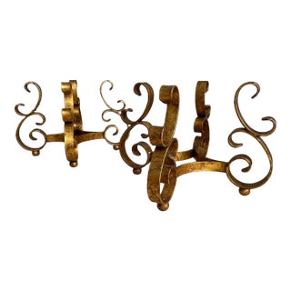 Stunning Pair of Sculptural Wrought Iron Scroll Table Bases With Gilt Finish Circa 1960s For Sale