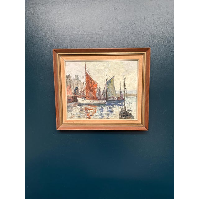 Inge Camill, Boats in Harbour, 1950s, Oil on Canvas, Framed For Sale - Image 14 of 18