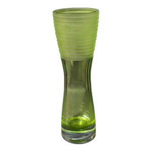 Vintage Mid-Century Modern Art Glass Green Textured Ribbed Top Vase