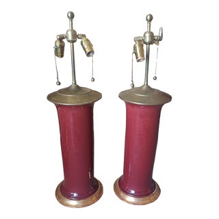 Contemporary Pair of Spitzmiller Patricia Large Lamps in Claret For Sale