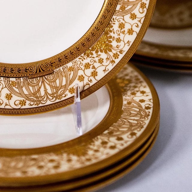 Art Nouveau Antique Gilt Encrusted Dessert-Lunch Plates for Marshall Fields Chicago - Set of 12 For Sale - Image 3 of 9