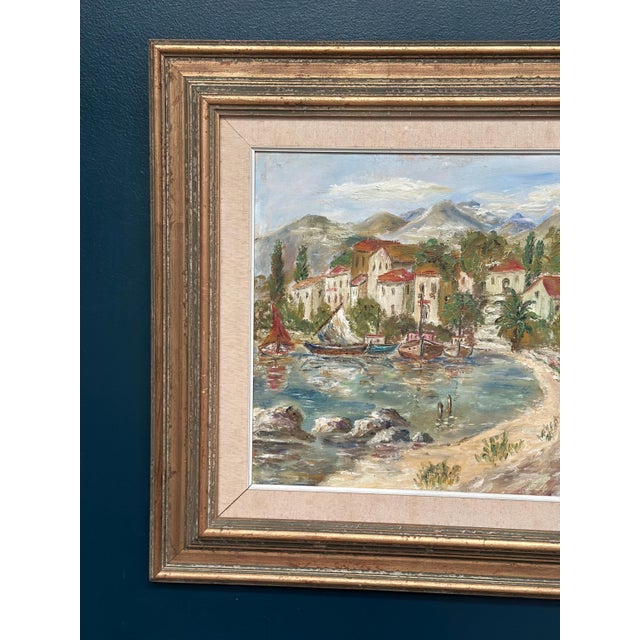 Mid-Century Modern Kewe, Coastal Village, 1984, Oil Painting on Panel, Framed For Sale - Image 3 of 15