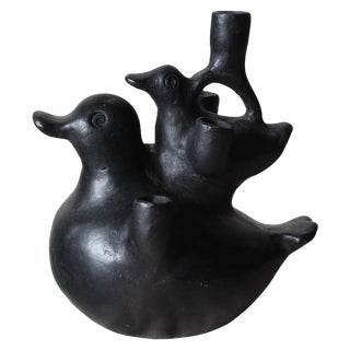 Vintage Mexican Barro Negro Bird Candelabra For Sale