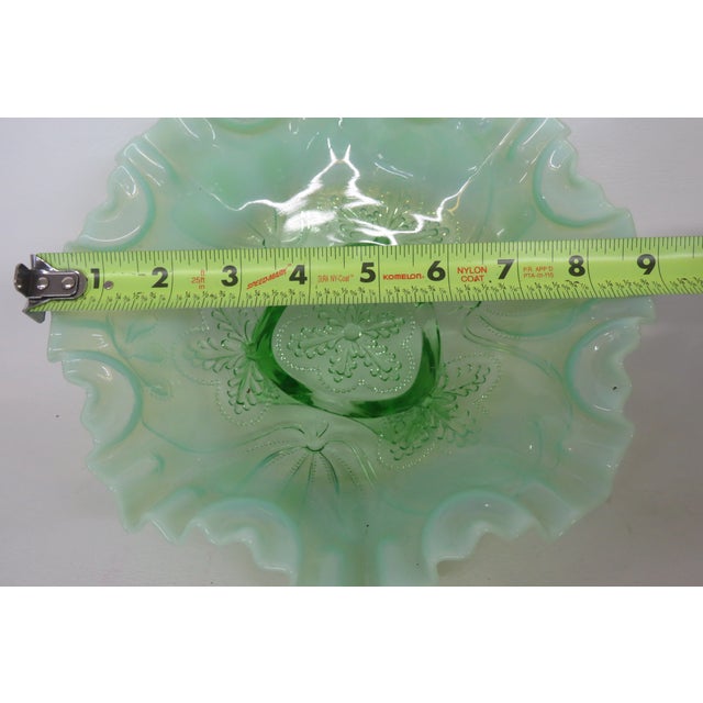 Jefferson Glass Meander Fluted Green Opalescent Candy Dish 3 Foot 4569b For Sale - Image 11 of 14