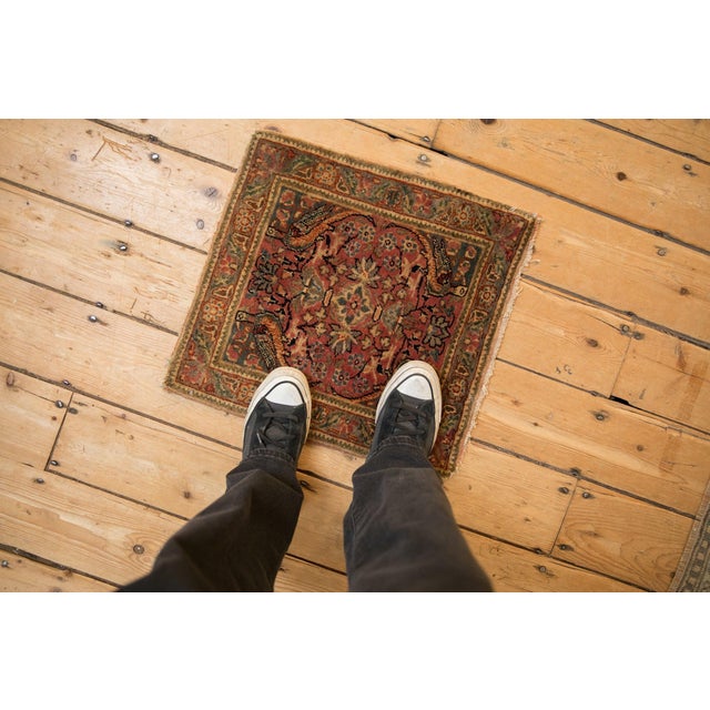 :: Late example type for the weave, likely a pillow or salesman sample. Center floral bouquet with outwardly directed...