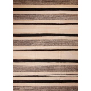 Modern Flatweave Room Size Black and White Color Kilim Rug For Sale