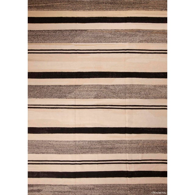 Modern Flatweave Room Size Black and White Color Kilim Rug For Sale