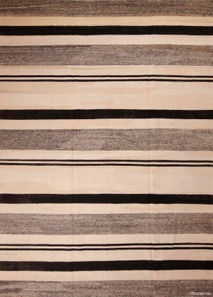 Nazmiyal Collection Modern Flatweave Area Black and White Color Kilim Rug