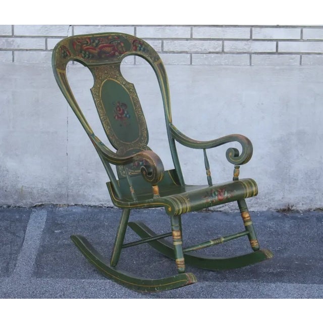 19th Century Hand Painted Large Rocking Chair fully Refurbished & Refinished Dimensions: Height: 43" Width: 33" Depth: 23"