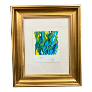 1970’s Original Thomas Lahy Abstract Small Screen Print Gold Frame