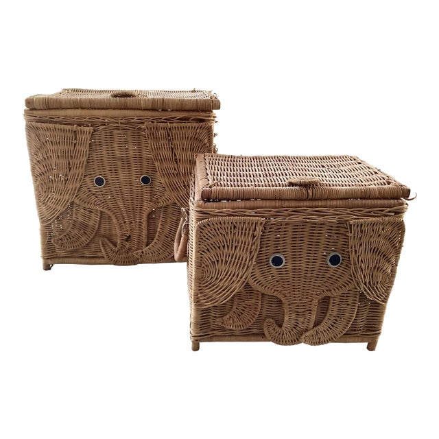 Vintage Elephant Baskets, a Set of Two For Sale