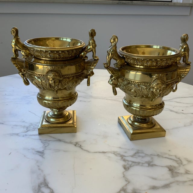 Late 18th Century French Gilt Metal Urn Form Garnitures on Plinth Bases - a Pair For Sale - Image 11 of 11