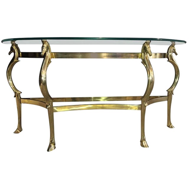 Metal Italian Brass Seahorse Console For Sale - Image 7 of 7