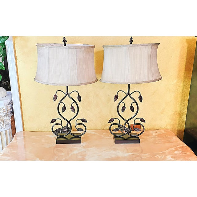 Rustic Wrought Iron Vine Table Lamps - a Pair For Sale - Image 4 of 12
