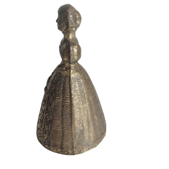Metal Antique Bronze Brass Maiden Victorian Lady Bell England Figural Tea Bell For Sale - Image 7 of 9