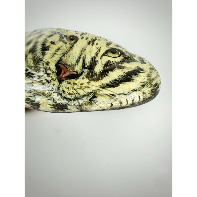 Hand-Painted Tiger Art Stone Sculpture Signed "Lisa" | One-of-a-Kind Wildlife Decorative Object For Sale - Image 4 of 7