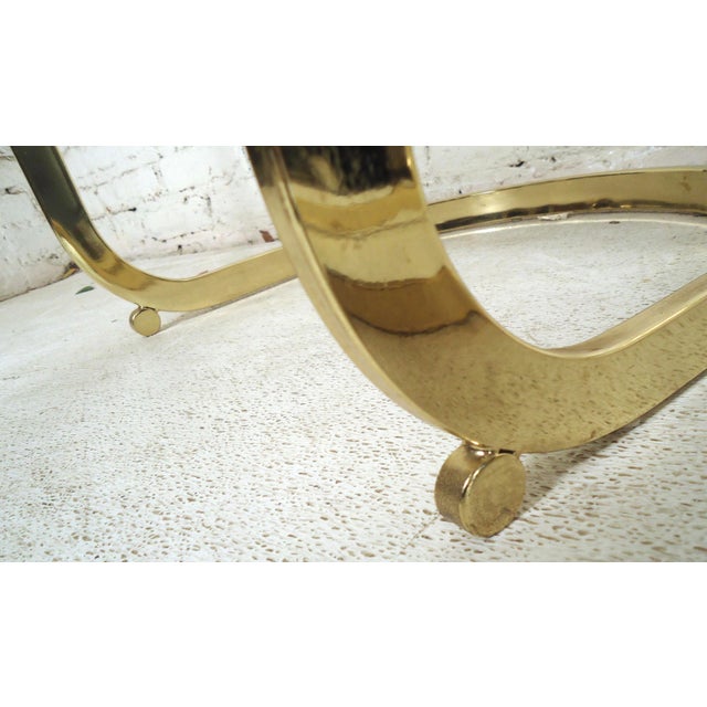 Mid 20th Century Pair of Mid 20th Century Brass Frame Stools For Sale - Image 5 of 5