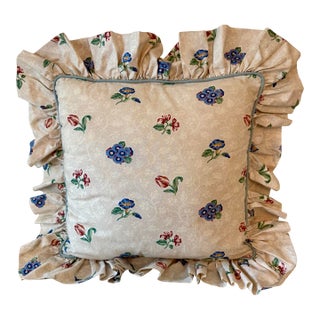 Vintage Cottage Floral Ruffle Pillow For Sale