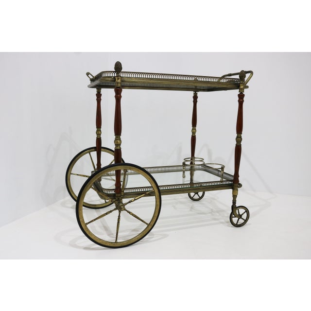 Neoclassical Brass Bar Cart with Pinecone Finials from Maison Baguès, France, 1940s For Sale - Image 12 of 18