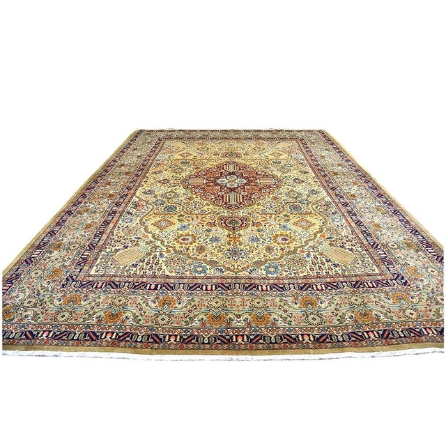 Antique Persian Tabriz 10x13 Tan, Taupe, & Gold Handmade Area Rug #1143243 For Sale - Image 4 of 10