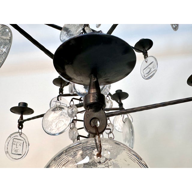 Large Vintage Candle Chandelier in Mouth-Blown Glass and Wrought Iron by Erik Höglund for Boda Smide, 1960s For Sale - Image 15 of 18