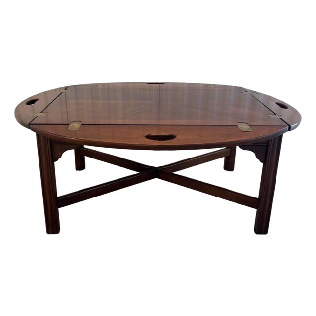 Vintage Thomasville Collectors Cherry Oval Butler’s Coffee Table With Brass Hinges For Sale